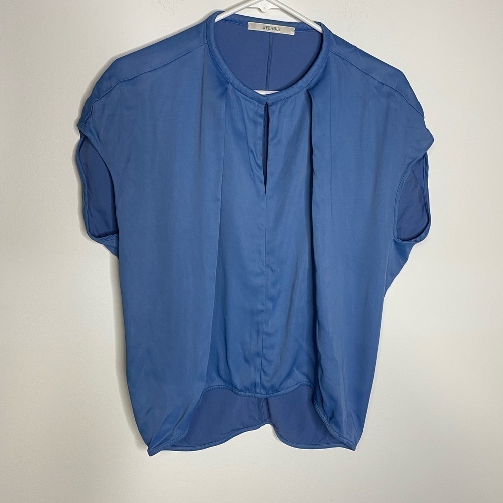Uterque Blouse Short Sleeve Blue High low hem Small